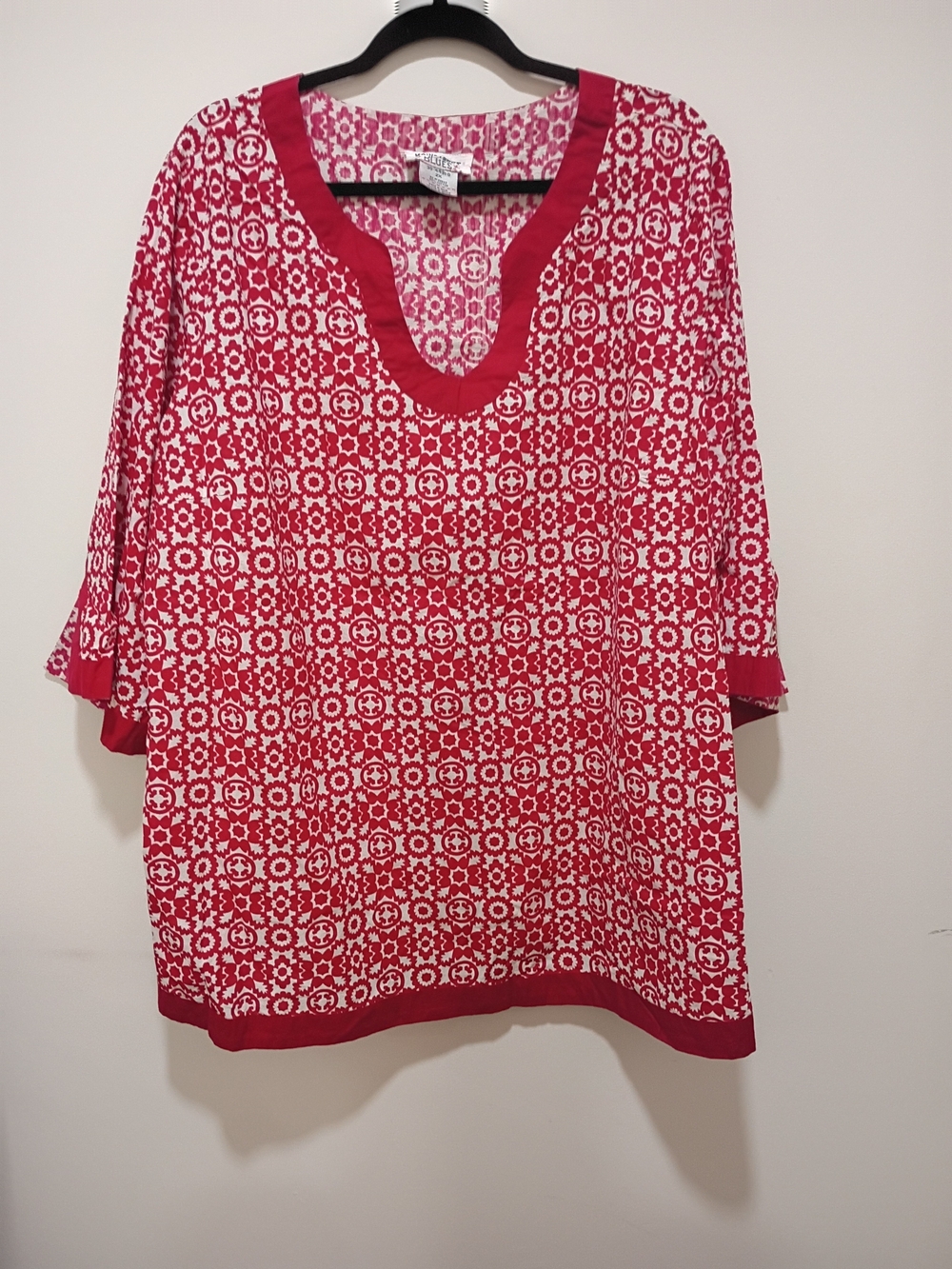 Red Geo-Print Tunic with Scoop Neck
